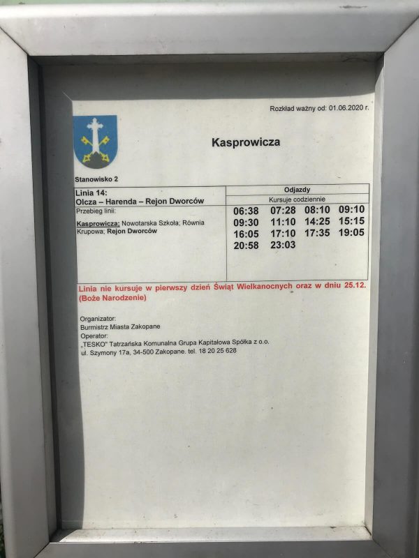 Bustijden Zakopane 1