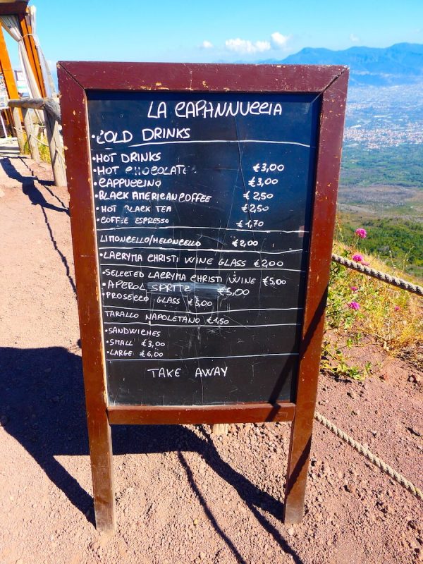 Restaurant menukaart top Vesuvius