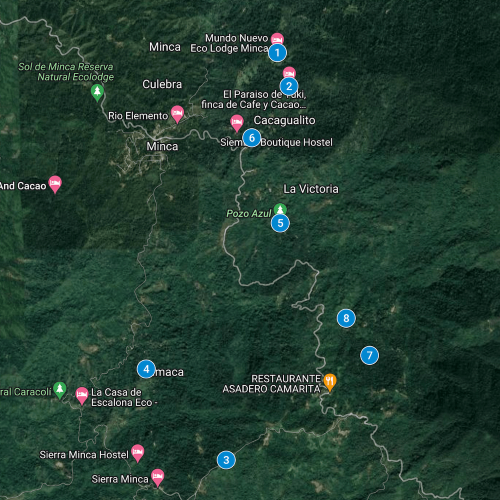 Kaart Google Maps met plekken om te bezoeken in Minca