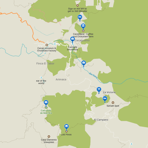 Kaart Maps.me met plekken om te bezoeken in Minca
