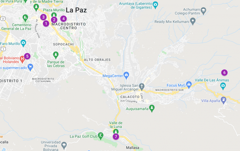 Plattegrond bezienswaardigheden en dingen om te doen in La Paz