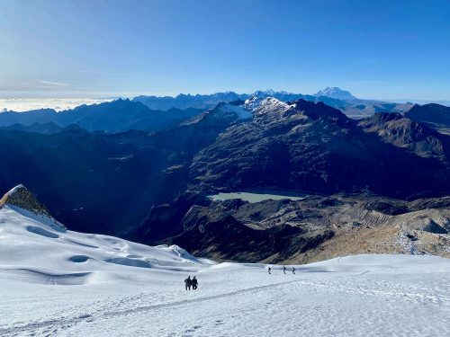 Uitzicht op terugweg van top Huayna Potosi Bolivia